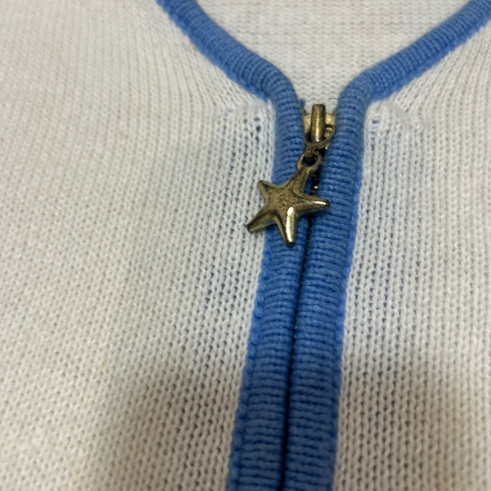 Breckenridge Cottage Core White and Blue Embroidered Sweater - Picture 4 of 5
